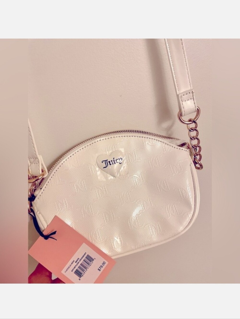 Juicy Couture White Patent Heart Logo Crossbody Bag